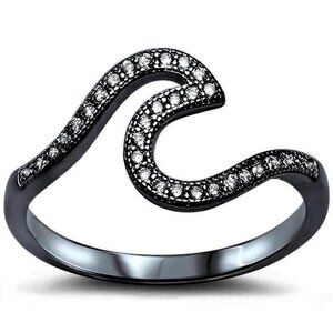 Black-Plated Sterling Silver Wave Ring with White Topaz Size 5